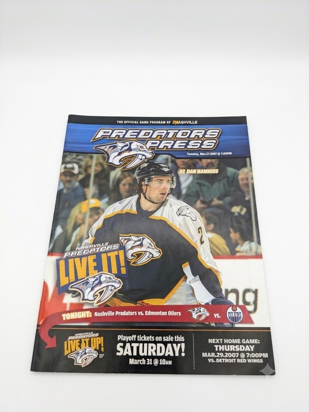 2007 Nashville Predators vs Edmonton Oilers Game Program - Dan Hamhuis Cover
